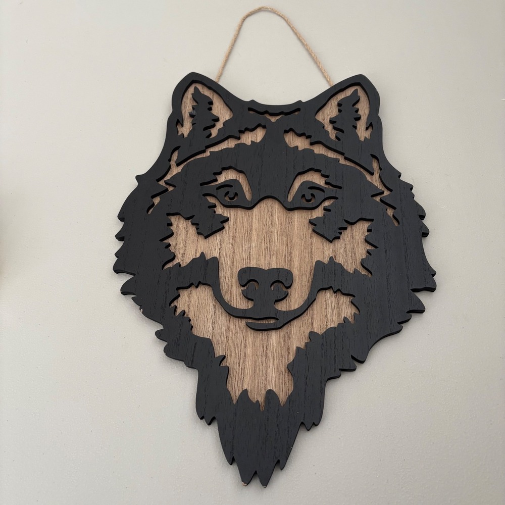 Wolf Coyote Husky Head Wooden Art Hanging Animal Lover‎ Cabin Lodge Rustic 14.5"